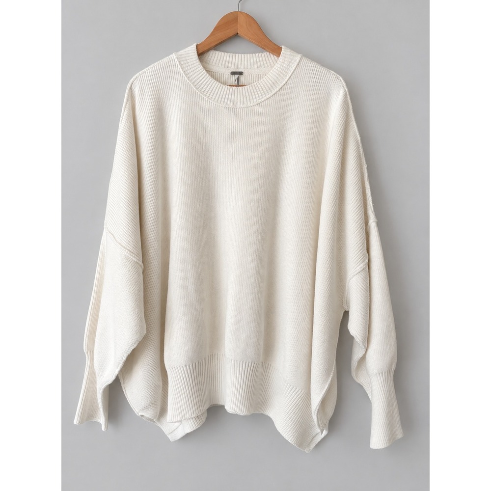 Free People Easy Street Tunic Ribbed Knit Sweater Ice White Cream OB401171 M